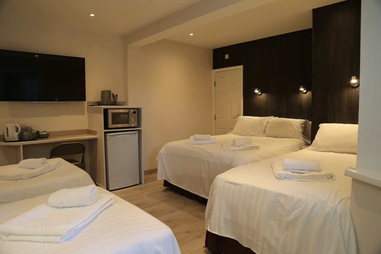 En-suite double room with a TV, microwave and fridge